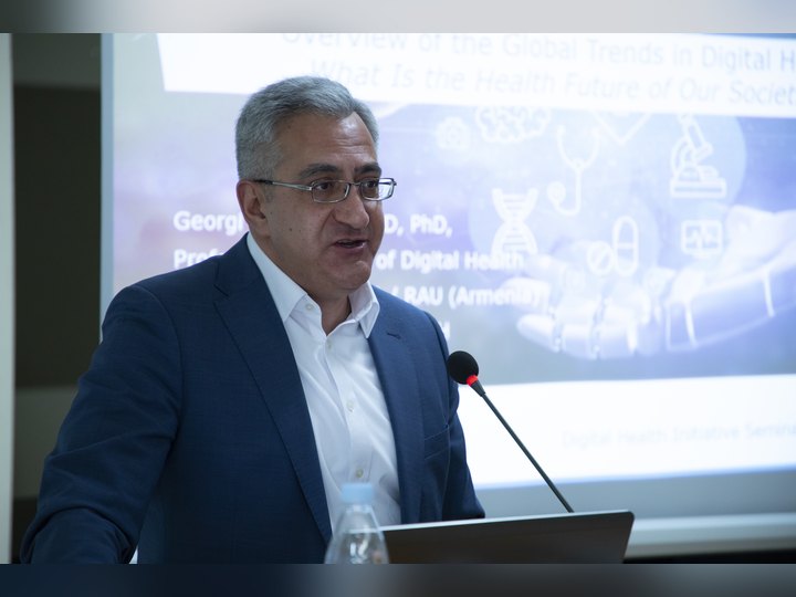 Prof. Georgi Chaltikyan during presentation at Digital Health Workshop in Armenia