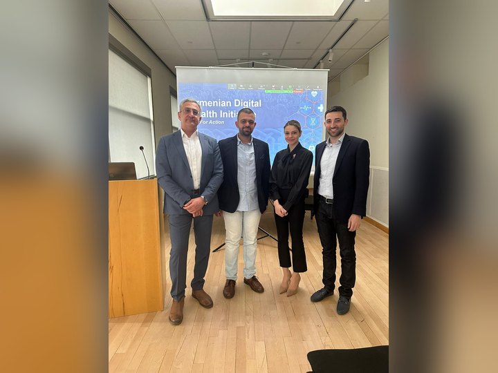 Prof. Georgi Chaltikyan with fellow speakers at the Digital Health Workshop in Armenia