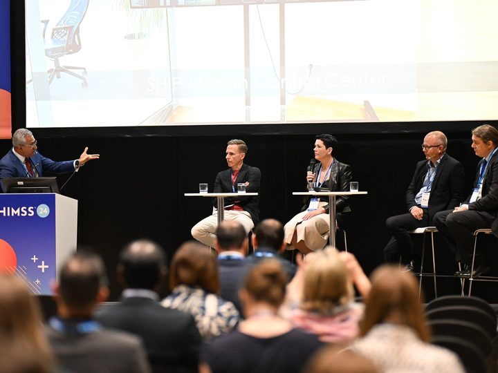 Prof. Georgi Chaltikyan participating with colleagues and attendees during HIMSS Europe 2024