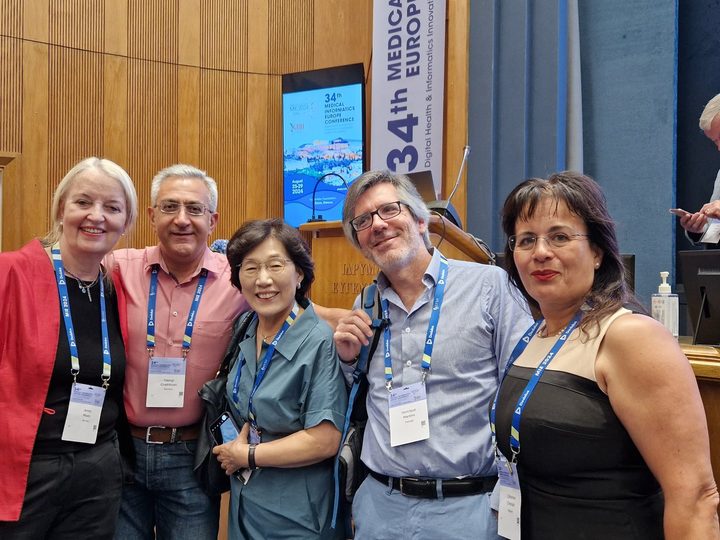 Prof. Georgi Chaltikyan participating with colleagues and attendees during Medical Informatics Europe 2024