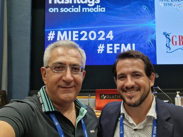 Prof. Georgi Chaltikyan participating with colleagues and attendees during Medical Informatics Europe 2024