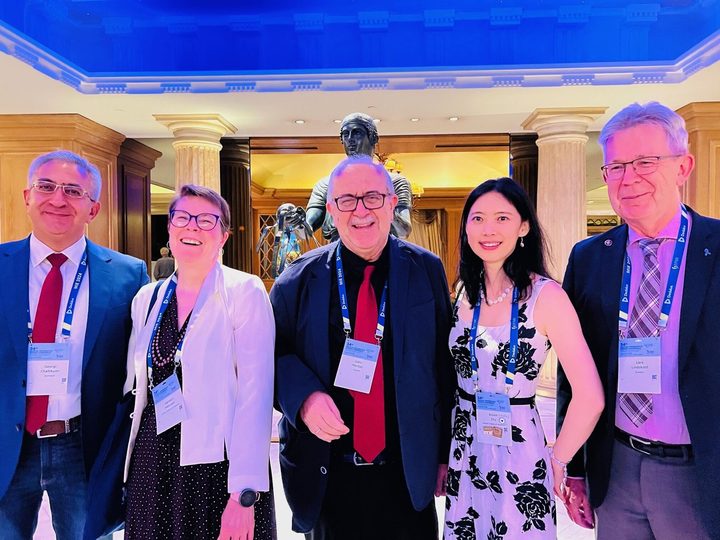 Prof. Georgi Chaltikyan participating with colleagues and attendees during Medical Informatics Europe 2024