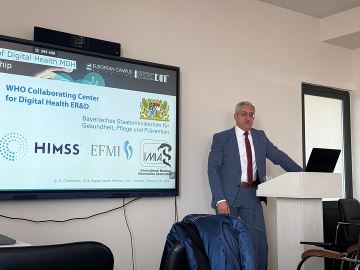 Prof. Georgi Chaltikyan presenting the WHO Collaborating Centre during the RAU seminar