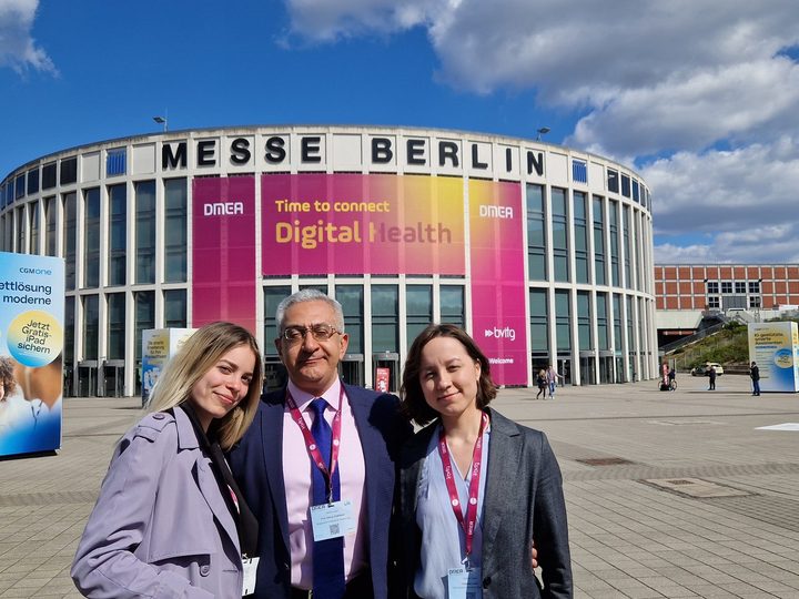 Prof. Georgi Chaltikyan with colleagues outside the DMEA venue in Berlin