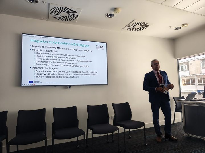 Selected photograph from Medical Informatics Europe 2025, showing a professional presentation or discussion
