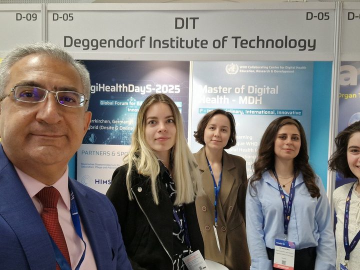 Prof. Georgi Chaltikyan with colleagues at the HIMSS Europe exhibition