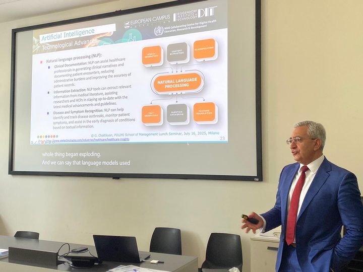 Prof. Georgi Chaltikyan presenting Digital Health concepts at Politecnico di Milano