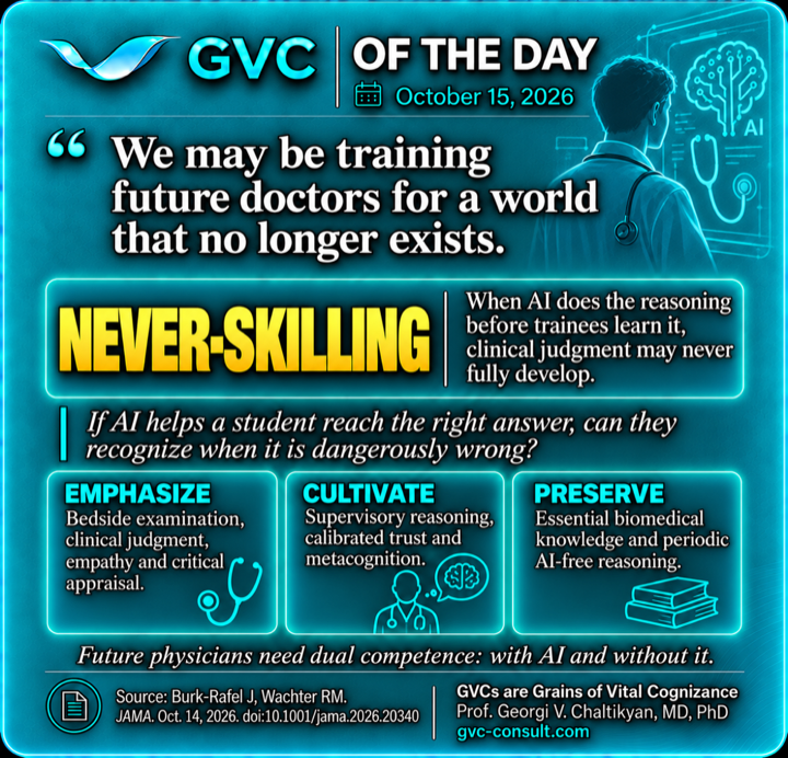 GVC of the Day, October 15, 2026: Training doctors for the AI era and the risk of never-skilling.