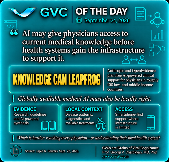 GVC of the Day, September 24, 2026: Can medical AI bring knowledge to physicians before health-system infrastructure catches up?